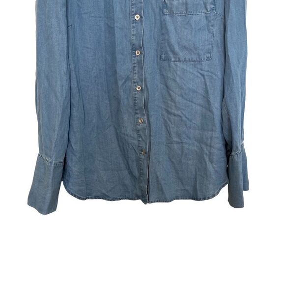 Laundry By Shelli Segal Blue Poet Sleeve Button Down Denim Shirt - Picture 4 of 10